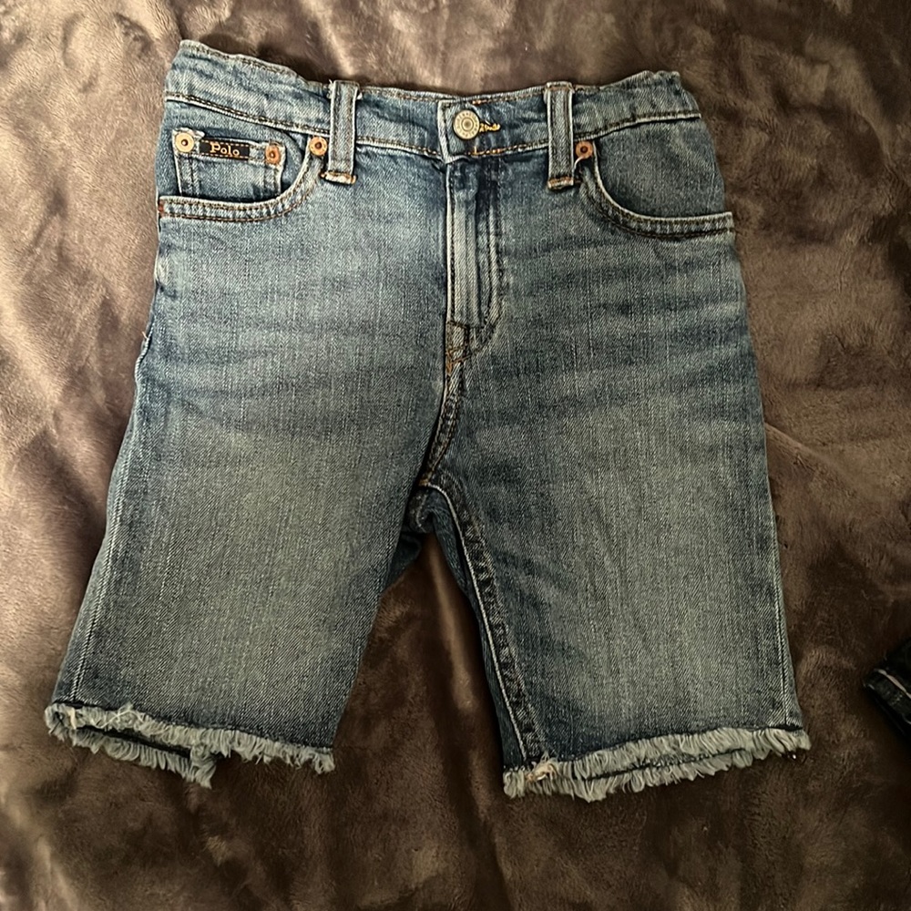 Boys denim polo adjustable waist shorts